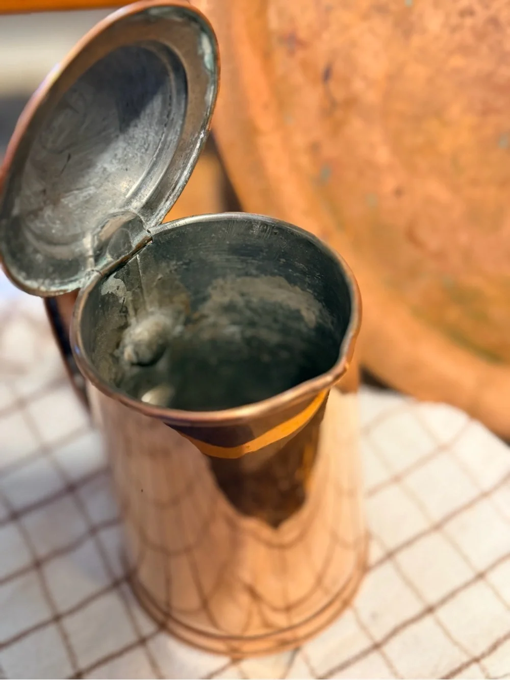 Vintage British Copper Lidded Tankard, copper and brass beer stein